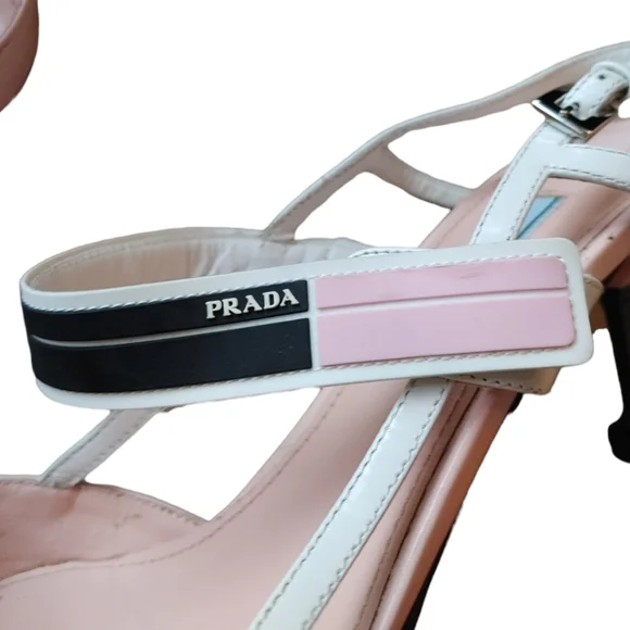 Prada Pink White Leather Sling Back Pump  Heels - Picture 11 of 16